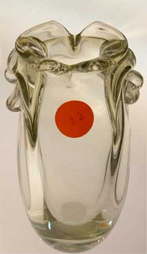 clear vase with swirly lips